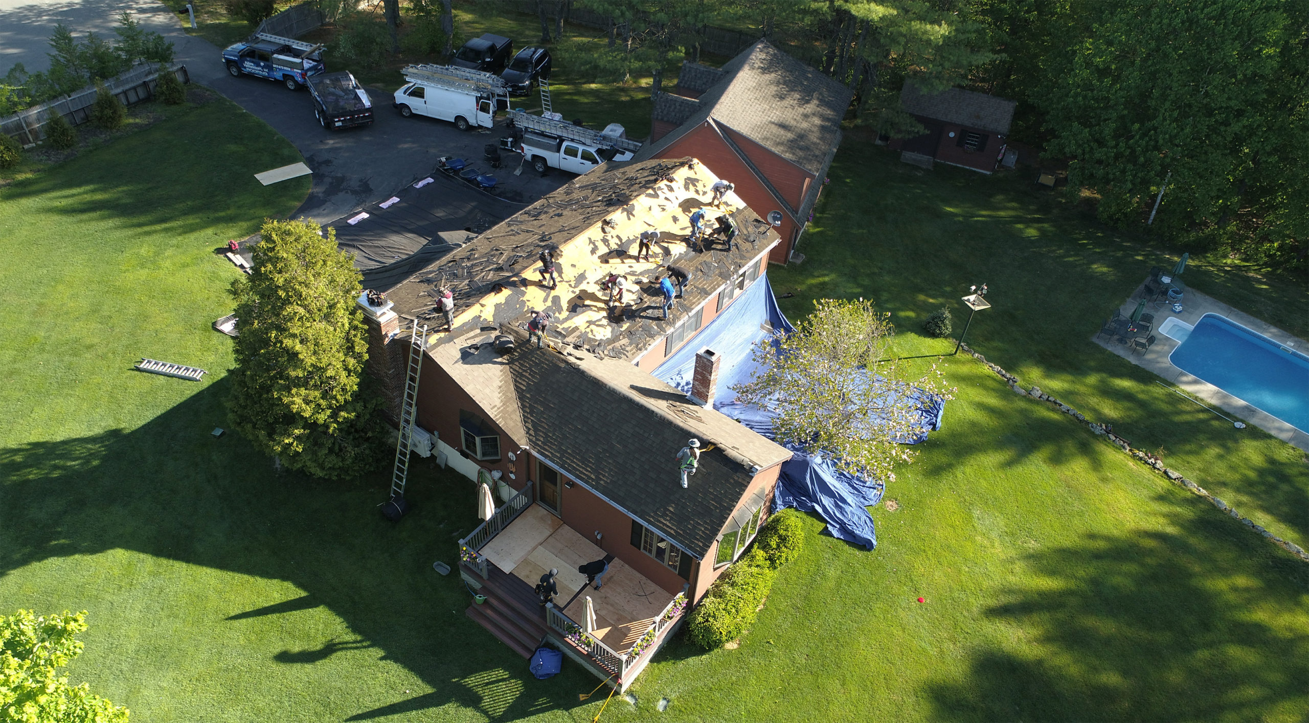 Roof Replacement Tear off Aerial View